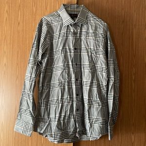 Robert Talbott Tailored Fit Large White Black Plaid Long Sleeve Shirt 17” Collar